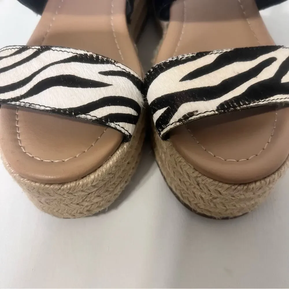 Steve Madden Fifer Platform Espadrille Zebra Leather Upper Sandals Size 6.5